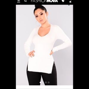 Slim white split side sweater
